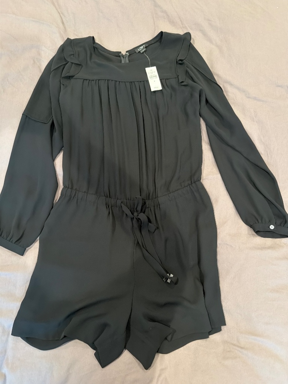 LOFT Black Ruffle Long Sleeve Romper – NWT Sze S